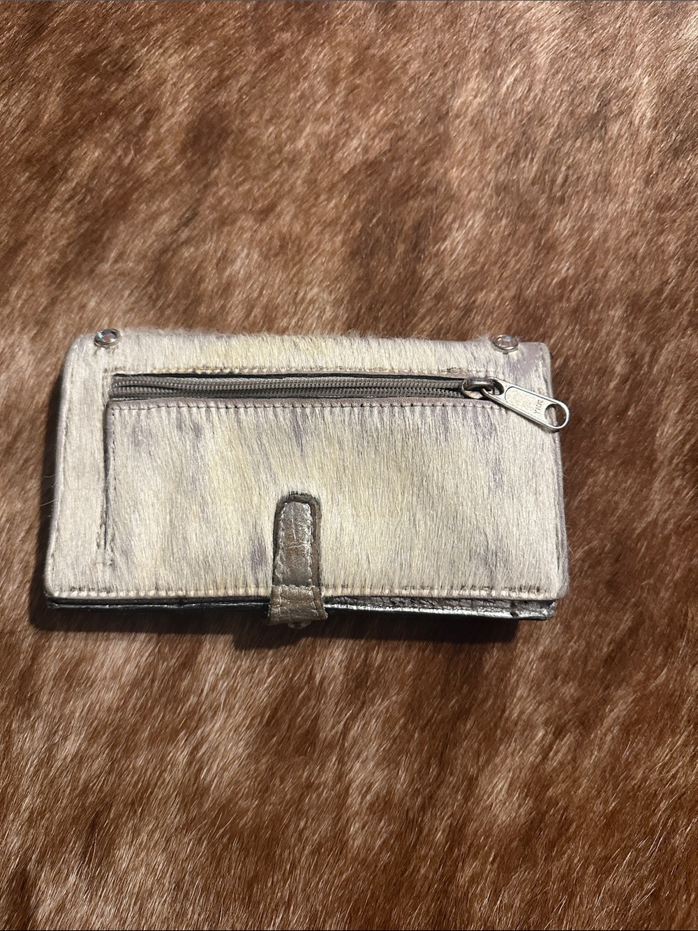 Raviani Crystal Studded Haircalf Wallet Clutch in Cream with Crystal Accents - Picture 4 of 4